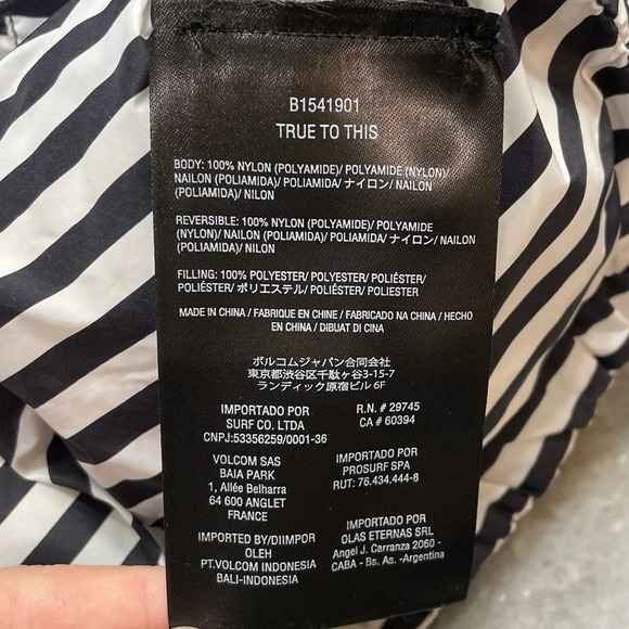 Volcom Puffs N Stuff Reversible Zip Up Striped Puffer Jacket Coat Black - Picture 6 of 14